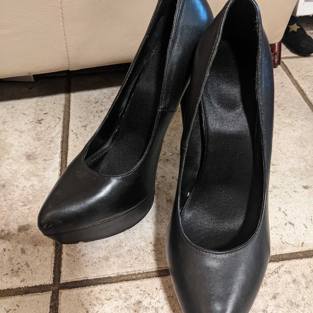 Black five inch heels (Size 8 1/2), very high